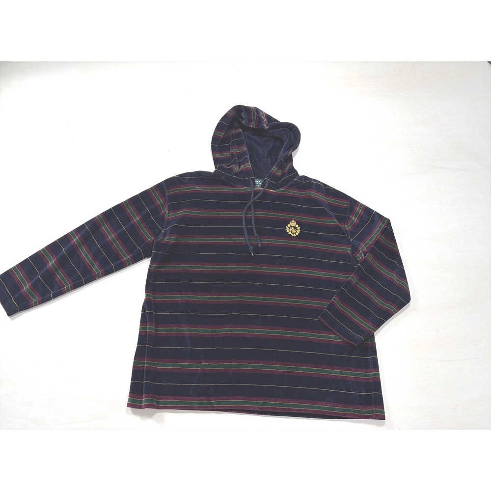 Lauren Ralph Lauren Petite Velour Striped Hoodie Navy Blue Crest‎ Logo PM